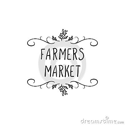 Vector Farmers Market Lettering, Calligraphic Design Element, Black Drawing, Isolated. Vector Illustration