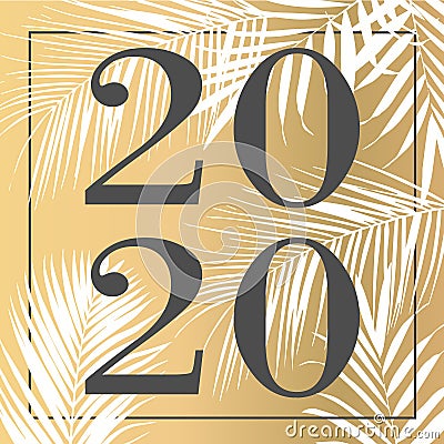 Vector fashion black 2020 on gold background and palm leaves Stock Photo