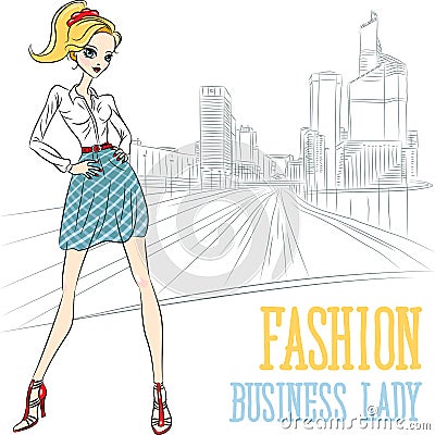 Vector fashion business girl in Defense Vector Illustration