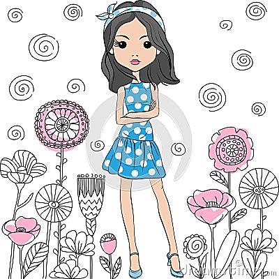 Vector fashion cute happy girl Vector Illustration