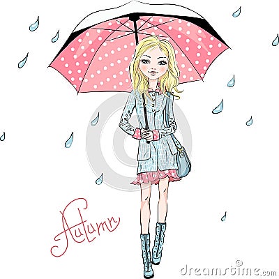 Vector fashion girl in autumn clothes Vector Illustration