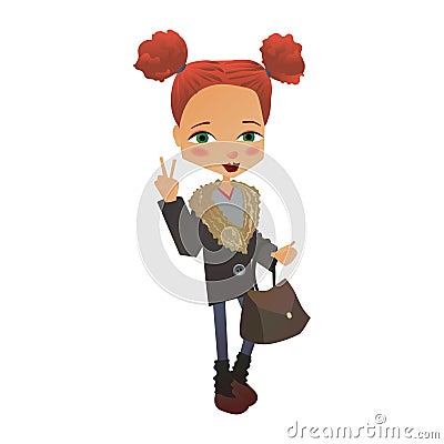 Vector Fashion Girl Illustration with a Cute Fashion Kid Vector Illustration