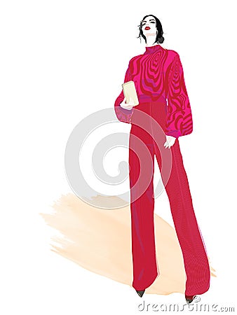 VECTOR FASHION ILLUSTRATION OF STYLISH WOMAN IN TRENDY CLOTHES Stock Photo