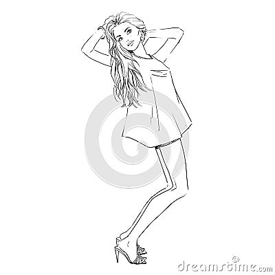 Vector fashion sketch of girl on white background Vector Illustration