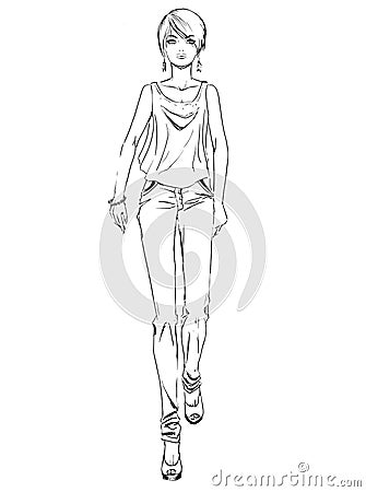 Vector fashion sketch of girl on white background Vector Illustration