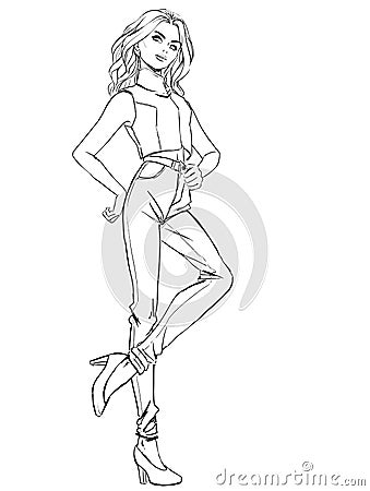 Vector fashion sketch of girl on white background Vector Illustration