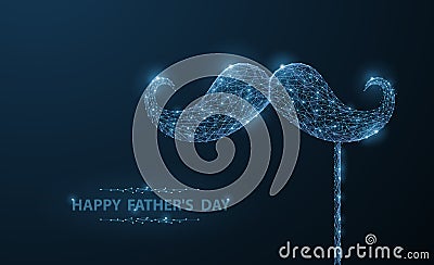 Vector fathers day symbol. Abstract wire low poy mustache illustration Vector Illustration