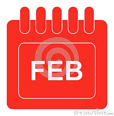 Vector february on monthly calendar red icon Vector Illustration