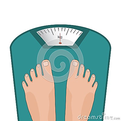 Vector feet on the scale. Concept of weight loss Stock Photo