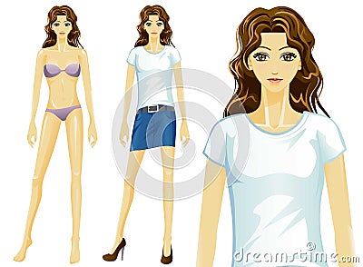 Vector female t-shirt fashion model (Asian) Cartoon Illustration