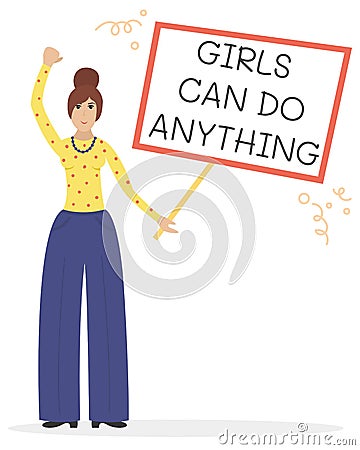 Vector feminist illustration. Girl power poster. Girls can do anything Vector Illustration