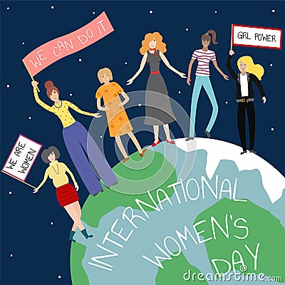 Vector feminist illustration. Girl power poster. International womens day Vector Illustration