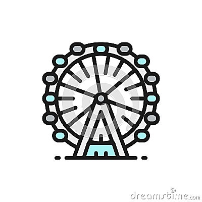 Ferris wheel, London eye flat color line icon. Vector Illustration