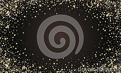 Vector festive black background, golden glittering confetti frame for invitations, anniversary, celebration birthday. Stock Photo