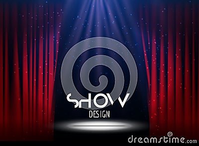 Vector Festive design with lights. Poster for concert, party, theater, dance template. Stage with Curtains. Poster Vector Illustration