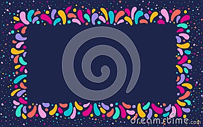 Vector festive rectangular frame with ornament of multicolor drops. For carnival festivals design, themes love, children Stock Photo