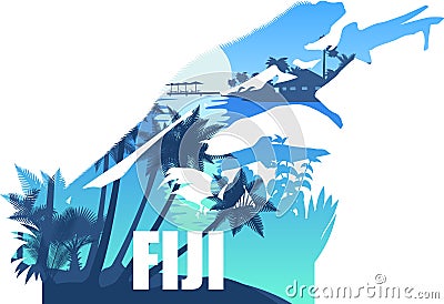 Vector Fiji illustration with banded iguana Vector Illustration