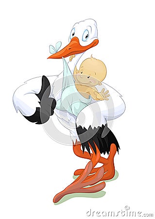 Happy stork with baby Stock Photo