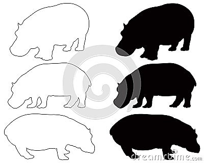 Hippopotamus or hippo silhouette - large wildlife mammal Vector Illustration