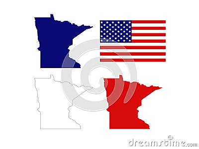 Minnesota maps with USA flag - state in northern regions of the United States Vector Illustration