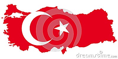 Turkey map and flag - transcontinental country in Eurasia Vector Illustration