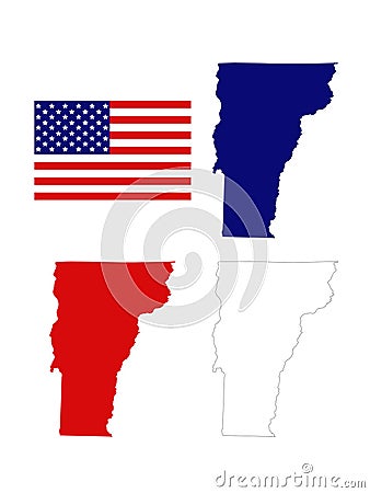 Vermont maps with USA flag - state in the New England region of the northeastern United States Vector Illustration
