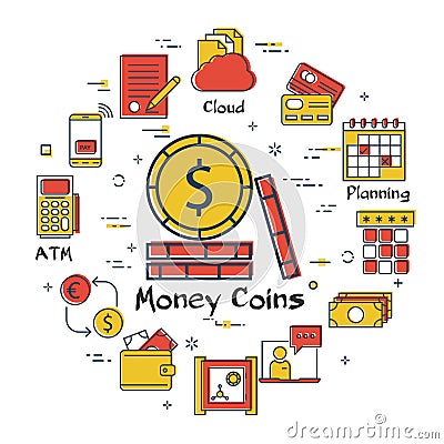 Vector finance and banking concept - money coins Vector Illustration