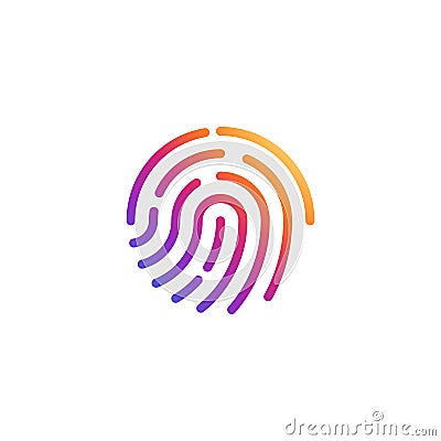 Vector fingerprint icon. Color fingerprint symbol shape. Biometric security sign. Interface button. Element for design mobile app Vector Illustration