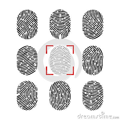 Vector fingerprint set. Finger print of human. Security crime sign icon. Human id Vector Illustration