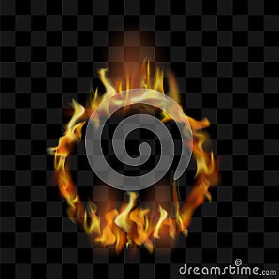 Vector fire circle. Ring of fire. Round fire frame. Flame Isolated over checkered black background. Hot red and yellow Vector Illustration