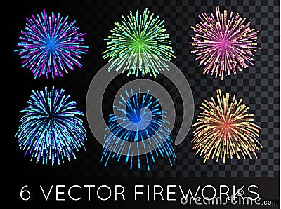 Vector Fireworks Set with transparency Vector Illustration