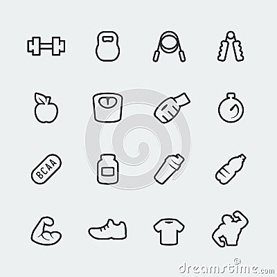 Vector fitness / bodybuilding icons set Vector Illustration