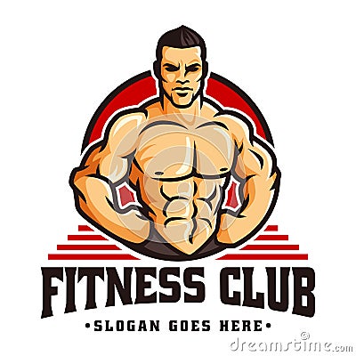 Vector of fitness gym or bodybuilder logo template, with muscle man character Vector Illustration
