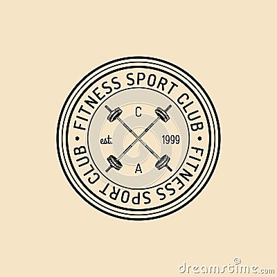 Vector fitness logo. Hand sketched athletic barbell illustration. Gym emblem, badge, sports complex sign, club icon. Vector Illustration