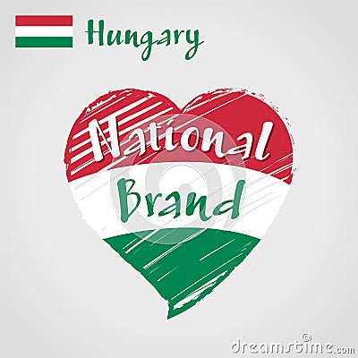 Vector flag heart of Hungary, National Brand. Vector Illustration