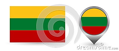 Vector flag Lithuania. Location point with flag Lithuania inside. Vector Illustration