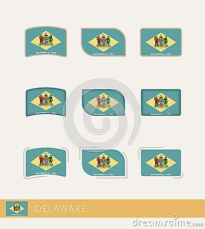 Vector flags of Delaware, collection of Delaware flags Vector Illustration