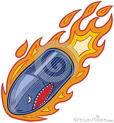 Vector Flaming Bullet or Artillery Shell Mascot with Shark Face Vector Illustration