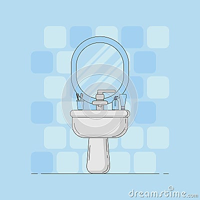 Vector flat bathroom illustration. Plumbing elements for design and web. Vector Illustration