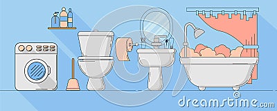 Vector flat bathroom illustration. Plumbing elements for design and web. Vector Illustration