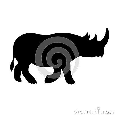 Vector flat black silhouette of rhinoceros rhino Vector Illustration