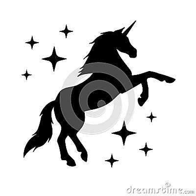 Vector flat black unicorn silhouette with stars Vector Illustration