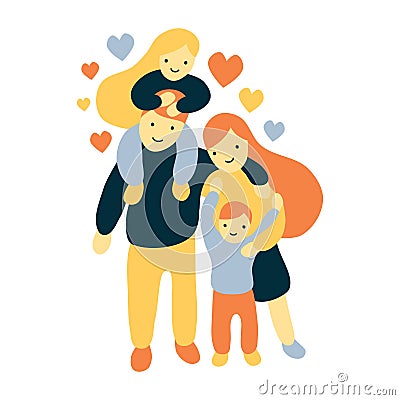 Vector flat and bold style illustration of a four members joyful and happy family Vector Illustration