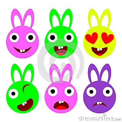 Vector flat bunny emotions icon set Vector Illustration