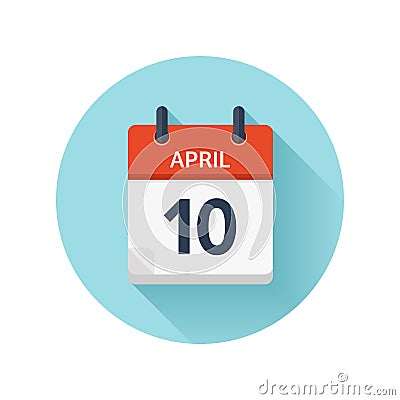 April 10. Vector flat daily calendar icon. Date and time, day, month 2018. Holiday. Season. Vector Illustration