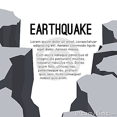 Vector flat card with earthquake and space for text. Splits and cracks. Faults in the ground. Natural disaster. Modern cataclysm. Vector Illustration