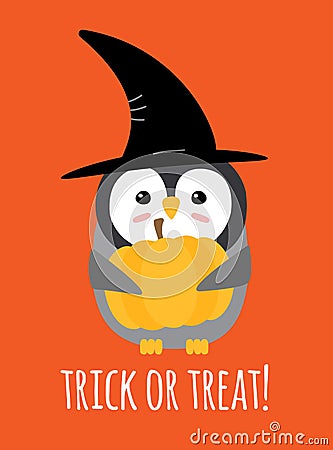 Vector flat cartoon Halloween penguin Vector Illustration