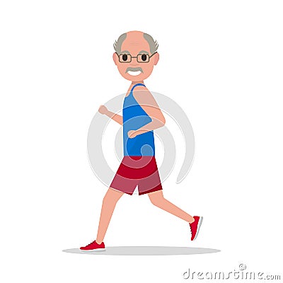 Vector flat cartoon old man running jogging Vector Illustration