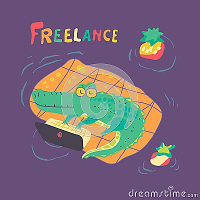Freelance worker cartoon animal crocodile Cartoon Illustration