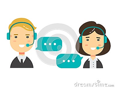 Vector flat character icons Male and female call center avatars. conceptual of communication Vector Illustration